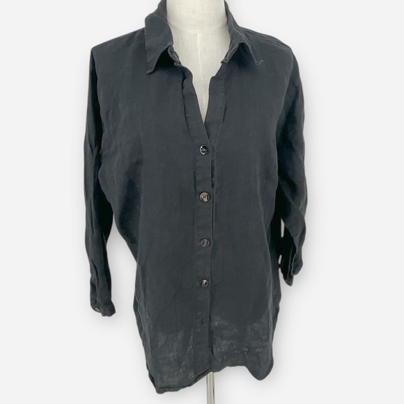 Chico's Tops - Chicos Black Linen Button Down Long Sleeve Shirt Women Sz 3 us 16 dark academia